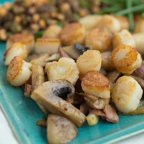 Pan Seared Sea Scallops With Mushroom Saute and Lentil Salad Recipe Photo [1]