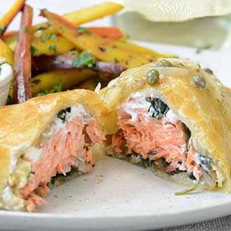 Salmon Wellington with Lemon Caper Wine Sauce Recipe | Gourmet Food Store