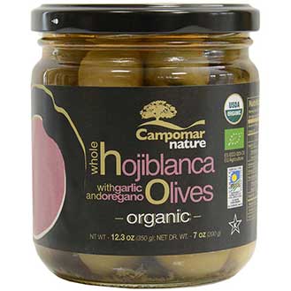 Spanish Whole Hojiblanca Olives with Garlic and Oregano - Organic