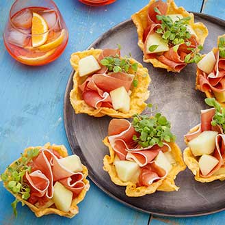 Parmigiano Cheese Baskets with Prosciutto and Melon Recipe