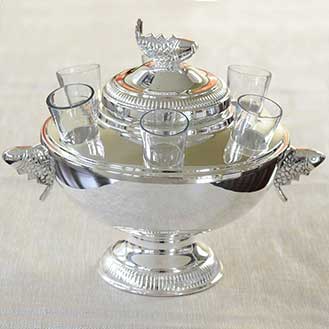 Sterling Silver Plated Caviar Server with 6 Vodka Glasses | Gourmet Food Store