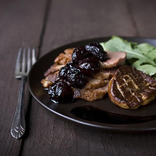 Duck Breast with Foie Gras and Balsamic Cherries