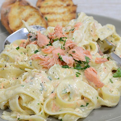 Fettucine Salmon Carbonara Recipe | Gourmet Food Store Photo [1]