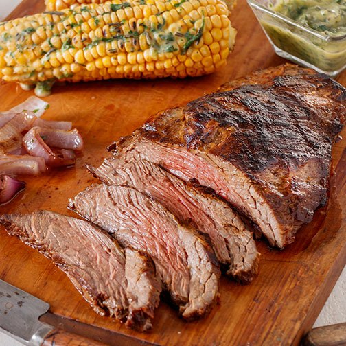 Grilled Marinated Flank Steak with Herbed Butter Grilled Corn Recipe Photo [1]
