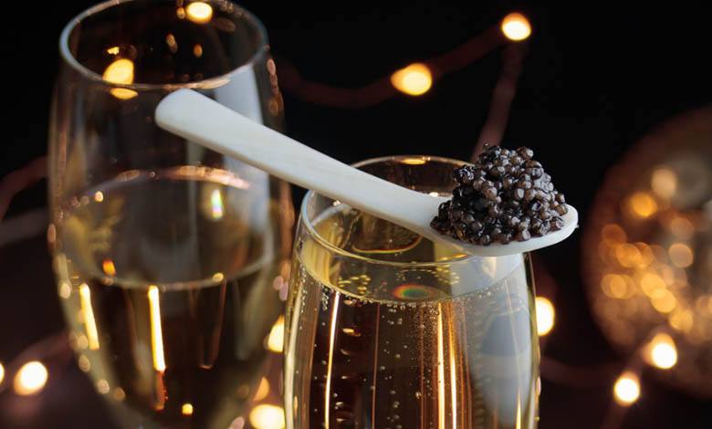 Black caviar sparkling champagne pairing, photo by Gourmet Food Store