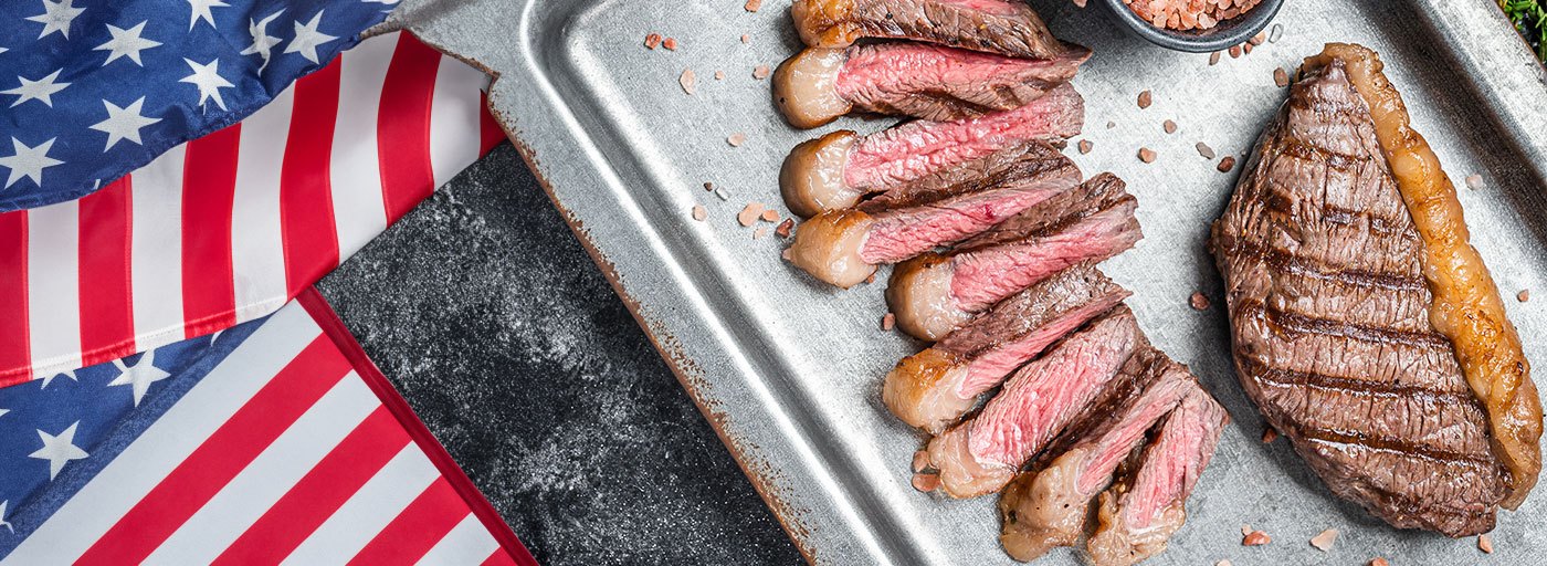view of wagyu beef on slate board