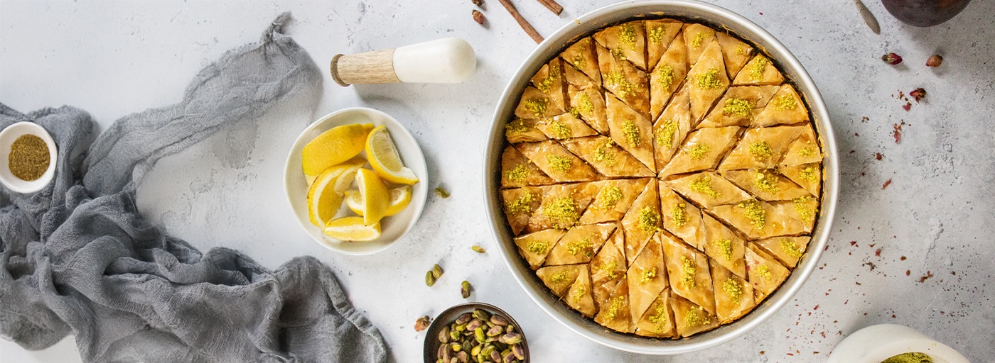 view of a delicious baklava dessert, photo by Gourmet Food Store