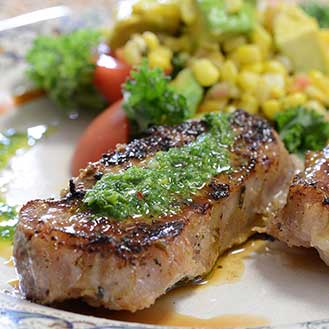 Grilled Iberico Pork Loin with Chimichurri and Corn Avocado Salad Recipe