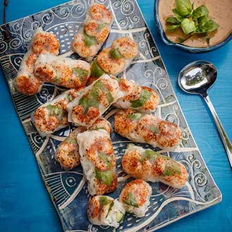 Spicy Shrimp Spring Rolls with Peanut Dipping Sauce Recipe