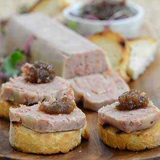 Foie gras and quail terrine, rose petal, ginger, lychee and Espelette  pepper fragrance