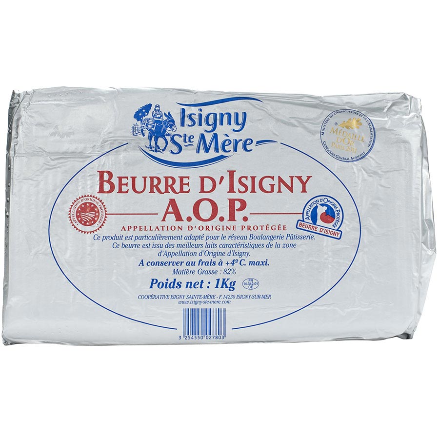 Beurre de tourage Isigny AOP 82% plaque 1kg