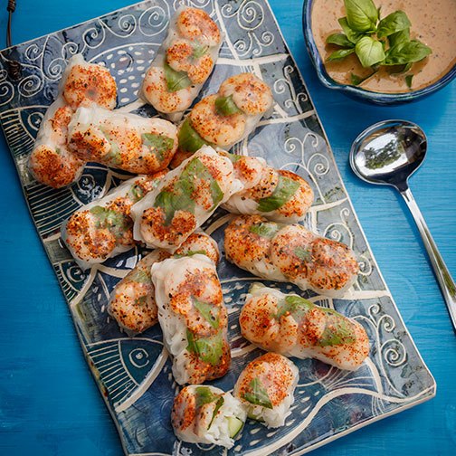 Spicy Shrimp Spring Rolls with Peanut Dipping Sauce Recipe Photo [1]