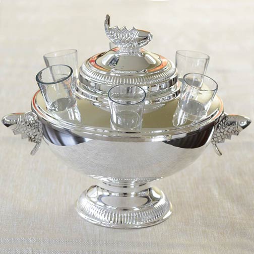 Sterling Silver Plated Caviar Server with 6 Vodka Glasses | Gourmet Food Store Photo [1]