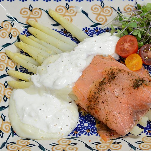 White Asparagus and Gravlax Smoked Salmon with Bechamel Sauce Recipe Photo [1]
